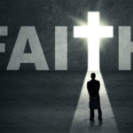 Businessman looking at faith door